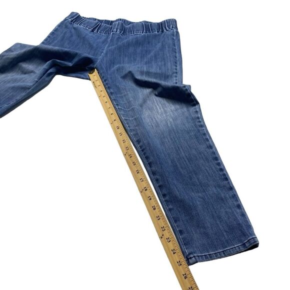 Soft Surroundings Floral Embroidered Pull-On Denim Jeans Blue Sz PXL - Picture 9 of 12